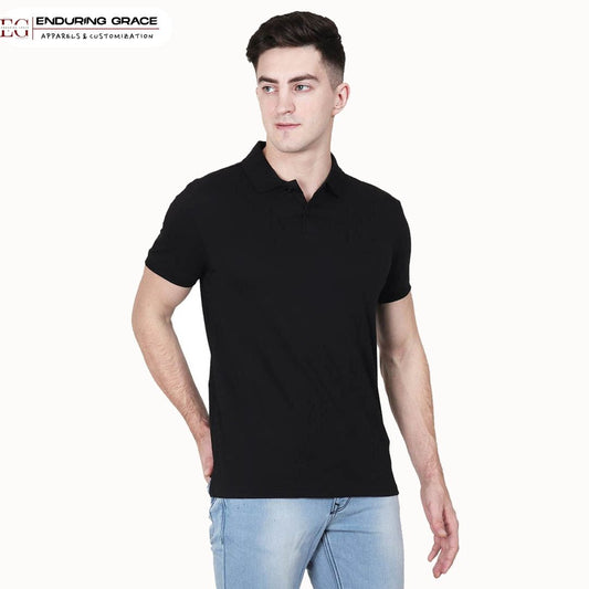 Black Polo Neck T-Shirt - Adult Regular Fit