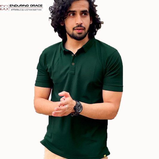 Bottle Green Polo Neck T-Shirt - Adult Regular Fit