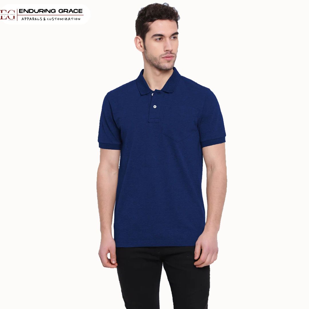 Navy Blue Polo Neck T-Shirt - Adult Regular Fit