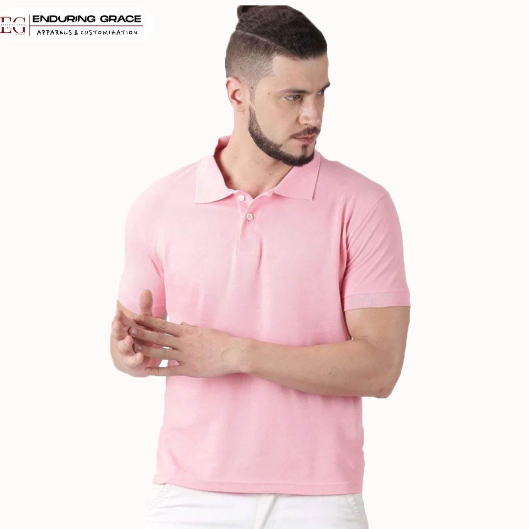 Baby Pink Polo Neck T-Shirt - Adult Regular Fit