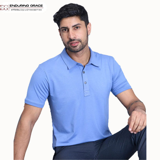 Sky Blue Polo Neck T-Shirt - Adult Regular Fit