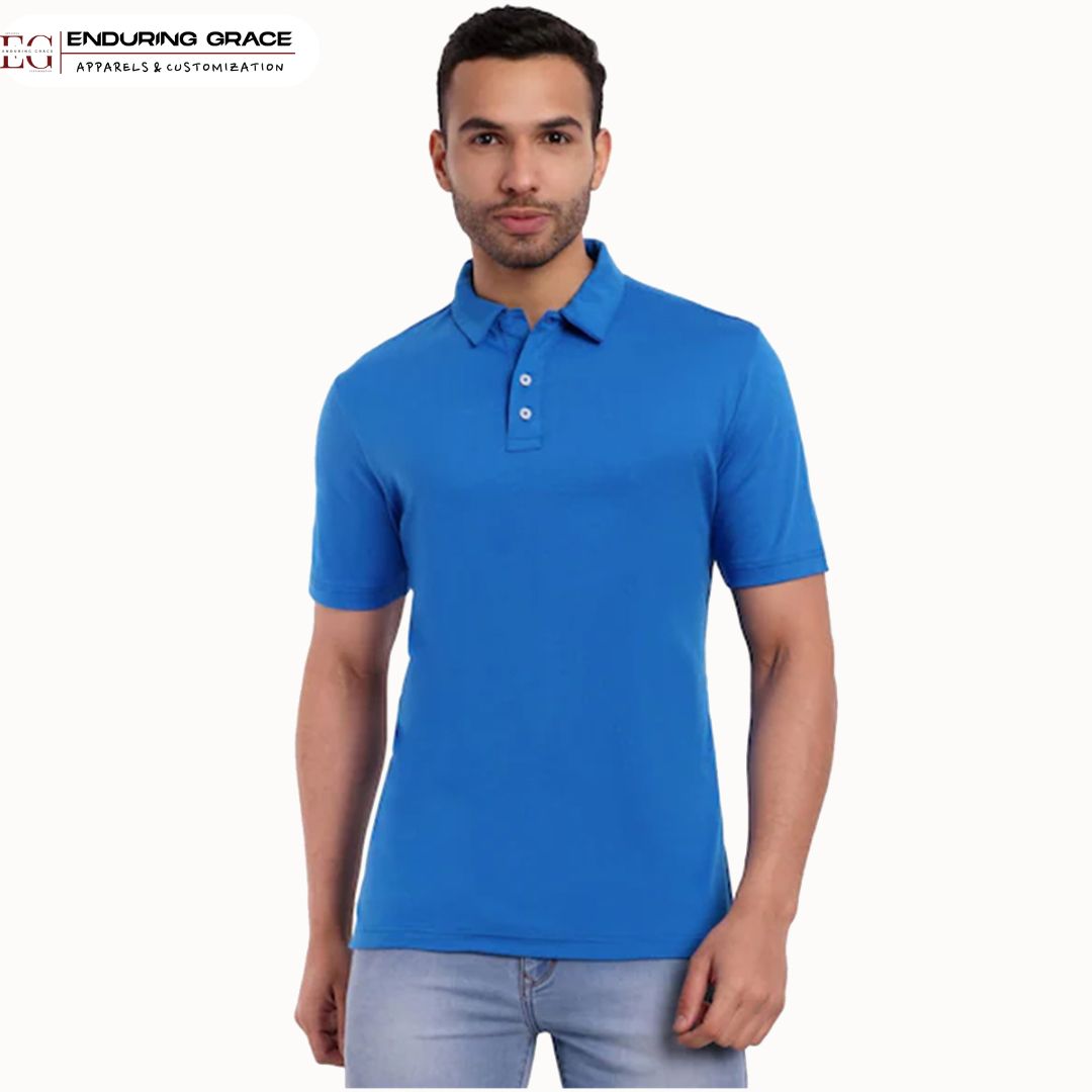 Blue Polo Neck T-Shirt - Adult Regular Fit