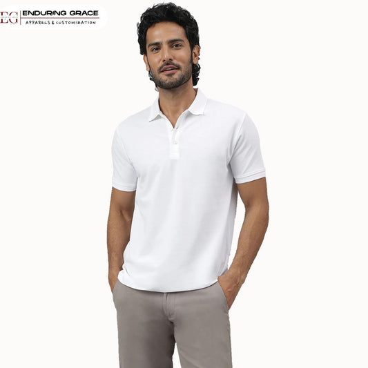 White Polo Neck T-Shirt - Adult Regular Fit