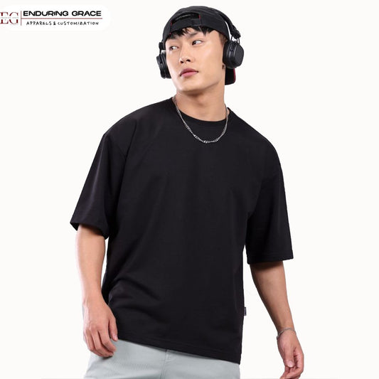 Black Round Neck T-Shirt - Adult Oversized Fit