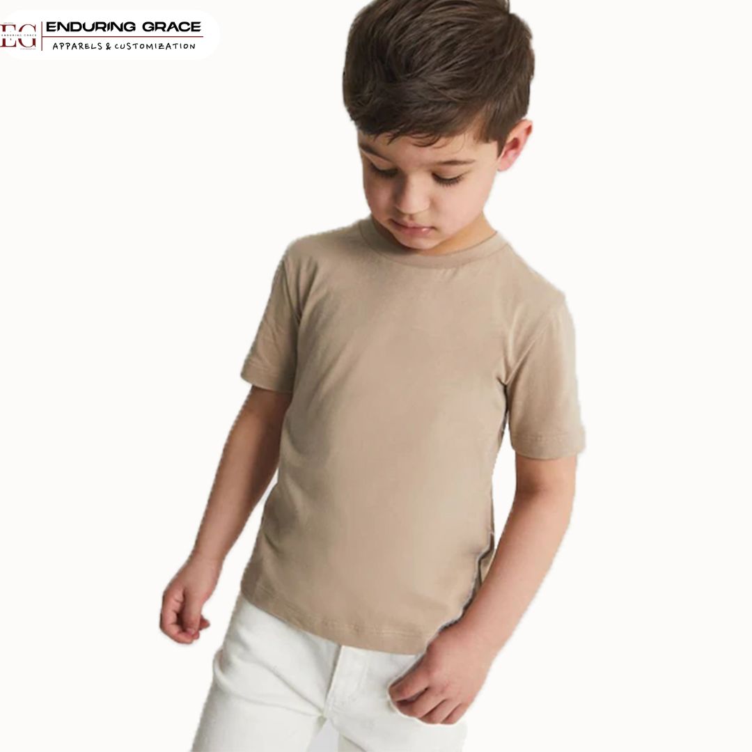 Kids Beige Round Neck T-Shirt - Regular Fit