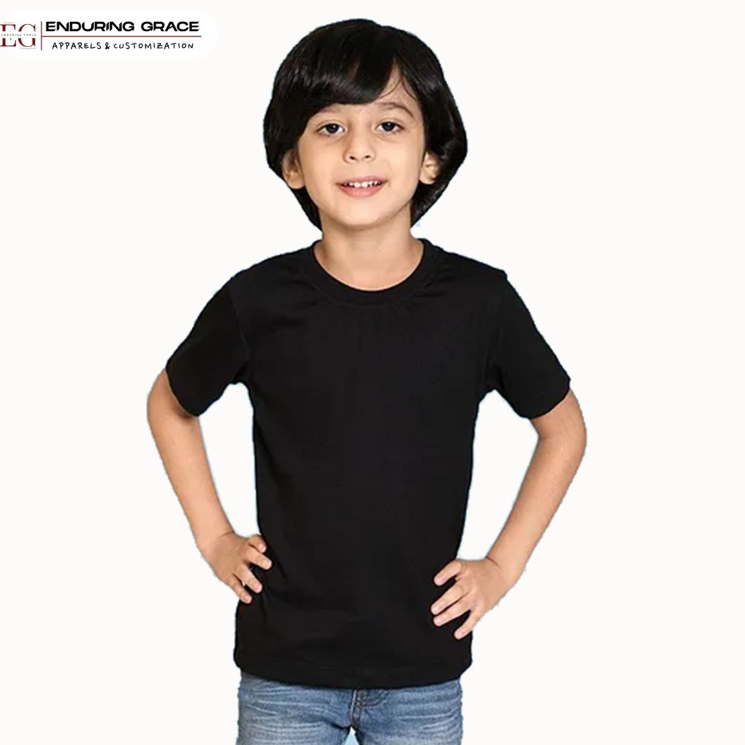 Kids Black Round Neck T-Shirt - Regular Fit