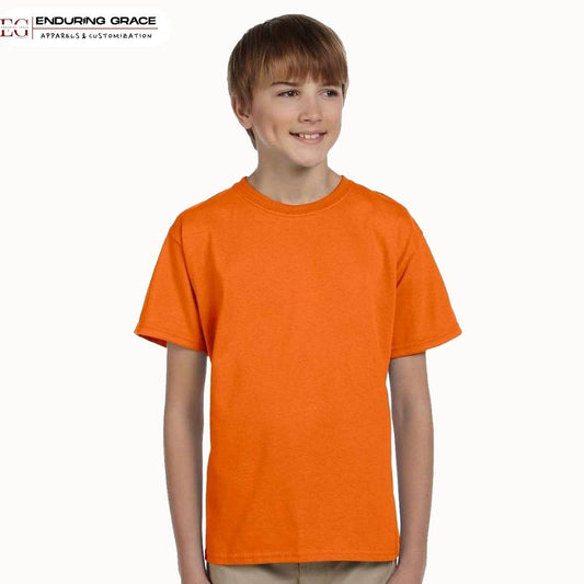 Kids Orange Round Neck T-Shirt - Regular Fit