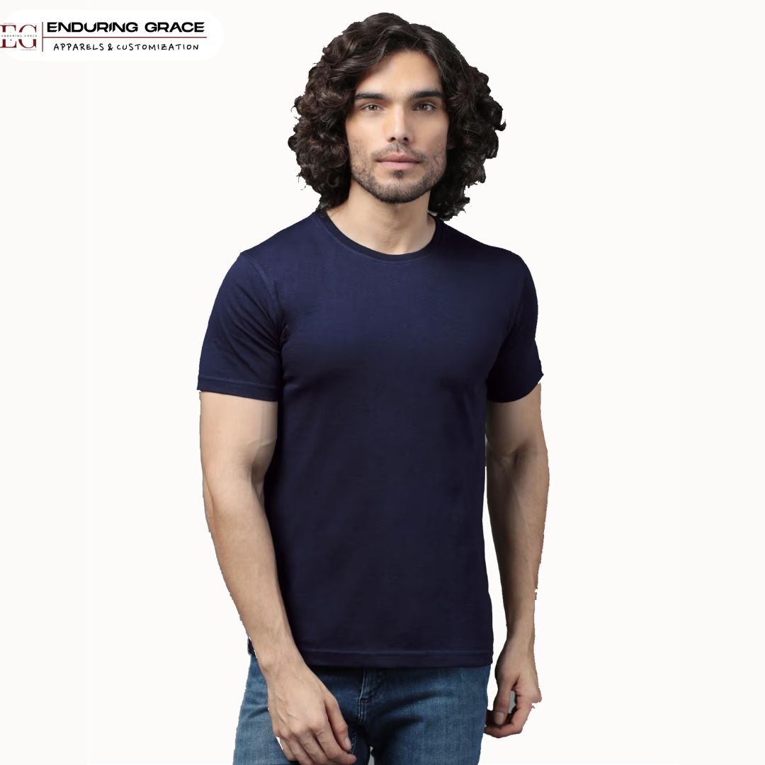 Navy Blue Round Neck T-Shirt - Adult Unisex Regular Fit